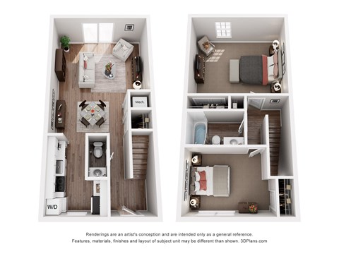 Floor plan for 2 beds, 1.5 baths, 900 sqft